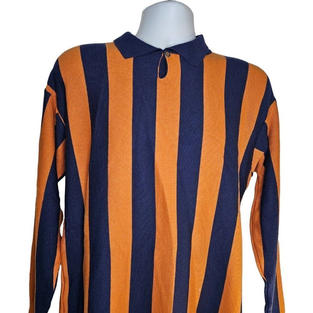 Vintage Knit Rugby Sweater Mens Size M Orange Blue Stripes